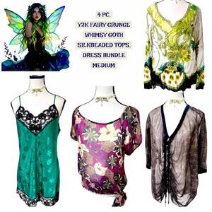 Y2K VTG. 4 PC. FAIRY GRUNGE WHIMSYGOTH BLOUSE BUNDLE MEDIUM